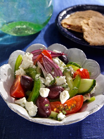 Dish of Greek salad with feta cheese