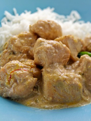 Plate of chicken korma and rice