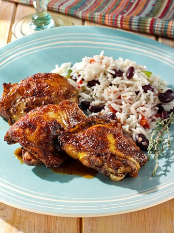 Caribbean jerked chicken rice and peas