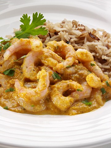 Prawn Korma curry with onion rice