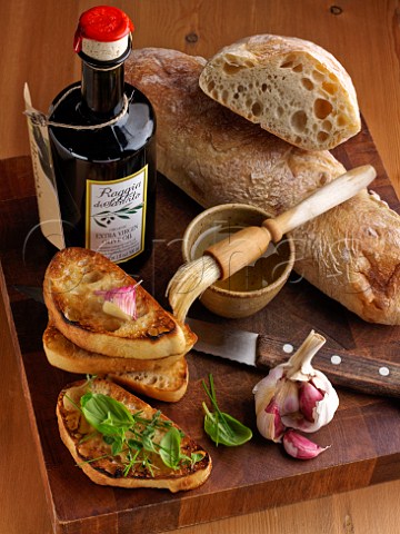Toasted ciabatta with virgin olive oil and garlic