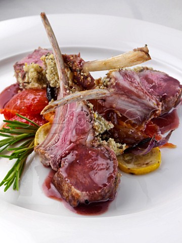 Plate of lamb cutlets with a herb crust