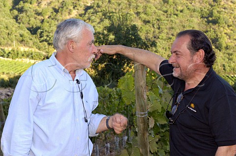 Jacques Begarie technical director left and Michel Rolland consultant winemaker in Lapostolle Clos Apalta vineyards Colchagua Valley Chile