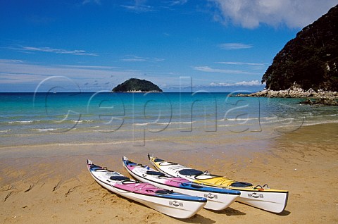 Kayaks on Onetahuti Beach Able Tasman National Park South Island New Zealand