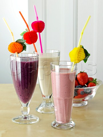 Banana strawberry and blueberry smoothies
