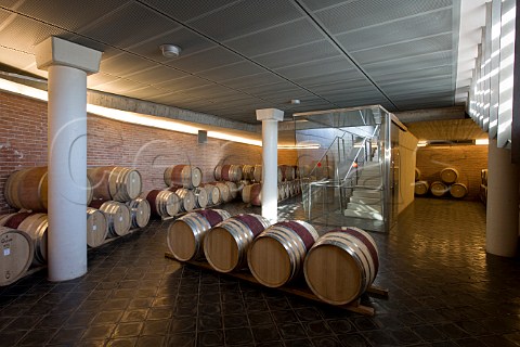 Barrels in the Bricco Rocche cellars of Ceretto Castiglione Falletto Piemonte Italy