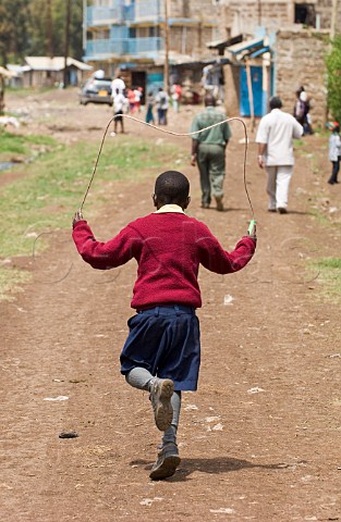Boy using skipping rope Ruiru Kenya