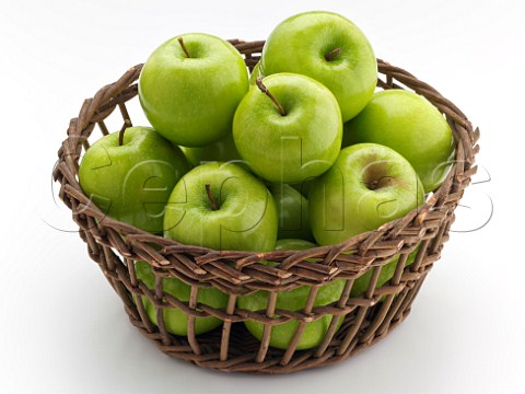 Granny Smith apples in a basket