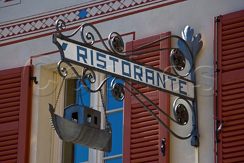 Sign over Restaurant Barchetta Argegno Lake Como Lombardy Italy