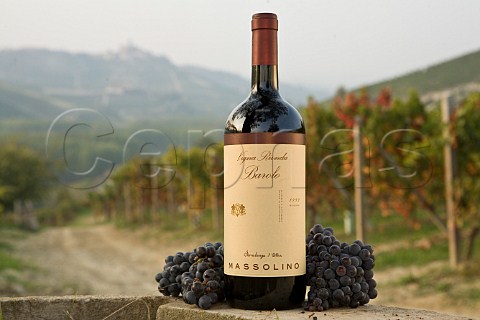 Bottle of Vigna Rionda Reserva Barolo in Vigna Rionda vineyard Serralunga dAlba Piemonte Italy Barolo