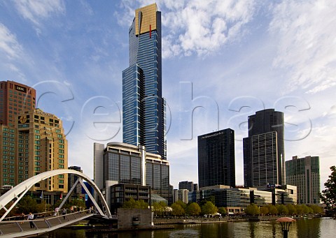 Eureka Towers and Southgate Footbridge Yarra River Melbourne Victoria Australia