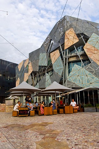 Alfresco caf seating in Federation Square Melbourne Victoria Australia