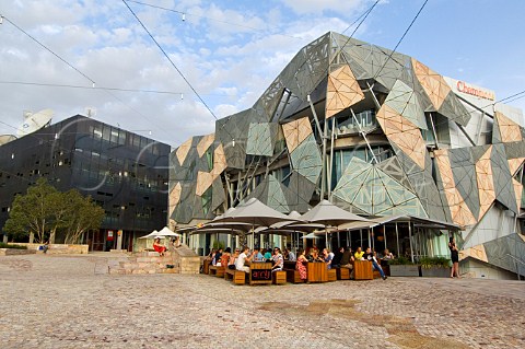 Alfresco caf seating in Federation Square Melbourne Victoria Australia