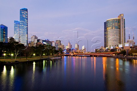 Melbourne and Yarra River at dusk Victoria Australia