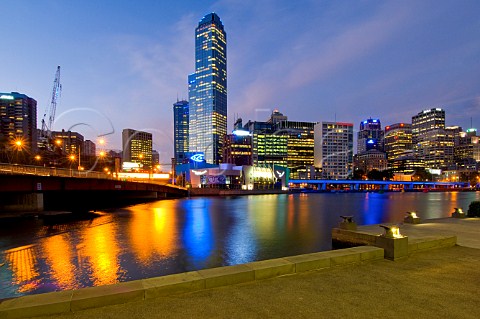 City skyline and Yarra River at dusk Melbourne Victoria Australia
