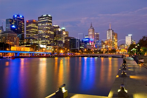 City skyline and Yarra River at dusk Melbourne Victoria Australia