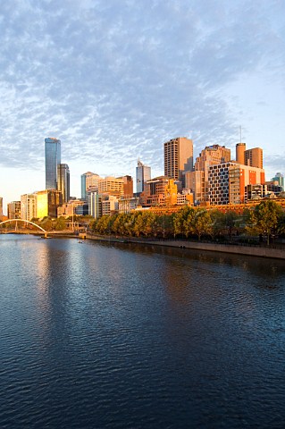City and Yarra River from Princes Bridge Melbourne Victoria Australia