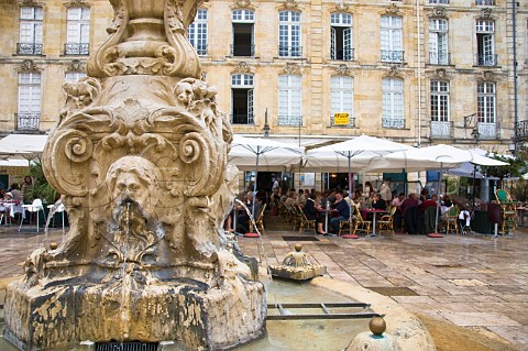 Fountain and cafs in Place du Parlement Bordeaux Gironde France