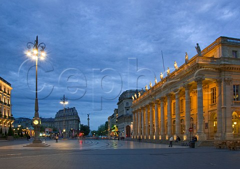 Corinthian faade of the Grand Thatre in Place de la Comdie at night Bordeaux France