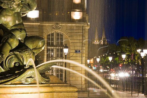 Fountain in the Place de la Bourse at night Bordeaux Gironde France