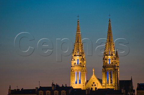 Twin spires of StLouis church at dusk Bordeaux Gironde France