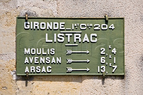 Sign in ListracMdoc giving distances in kilometres to other villages Gironde France Mdoc  Bordeaux