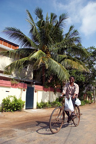 Indian man riding a bicycle Laxmana Nagar Kottivakkam Chennai Madras India