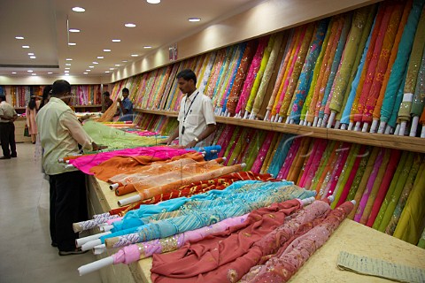 Indian fabrics for sale in Pothys textile store Panagal Park TNagar Chennai Madras Tamil Nadu India