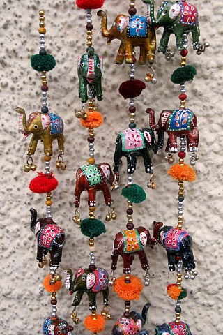 Indian elephant hanging decorations for sale Jew Town Mattancherry Kochi Cochin Kerala India