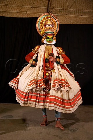 The character of Jayanthan after the evening performance of Narakasura Vadham at the Kerala Kathakali traditional art form of Kerala Centre Fort Cochin Kochi Cochin Kerala India