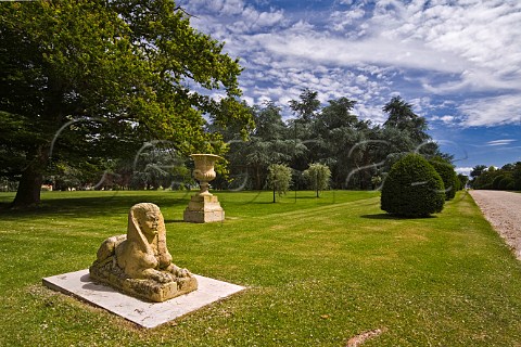 Sphinx statue in the ornamental gardens of Chteau MoutonRothschild Pauillac Gironde France Pauillac  Bordeaux