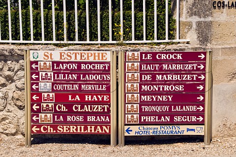 Signs outside Chteau CosLabory pointing to other chteaux in StEstphe Gironde France StEstphe  Bordeaux