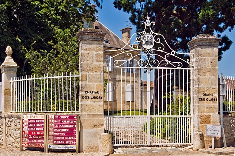 Signs for Chateaux outside entrance to Chteau CosLabory StEstphe Gironde France StEstphe  Bordeaux