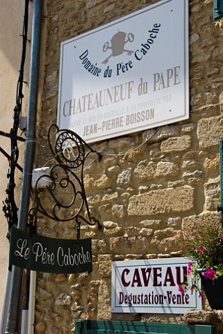 Signs outside cave of Domaine du Pre Caboche ChteauneufduPape Vaucluse France