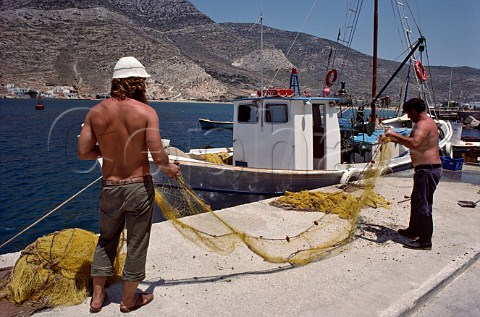 Folding fishing nets Sifnos Greece