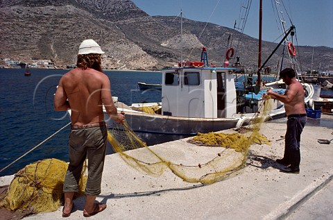 Folding fishing nets Sifnos Greece