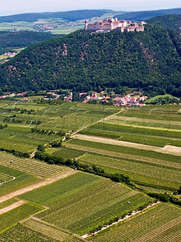 Vineyards in the region of Furth Kremstal with Gttweig Monastery in the distance Austria Kremstal