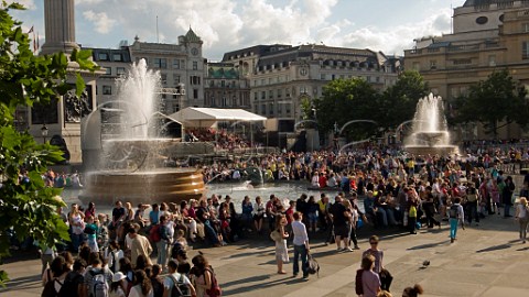 Crowds in Trafalgar Square watching the opening stage of the Tour de France London