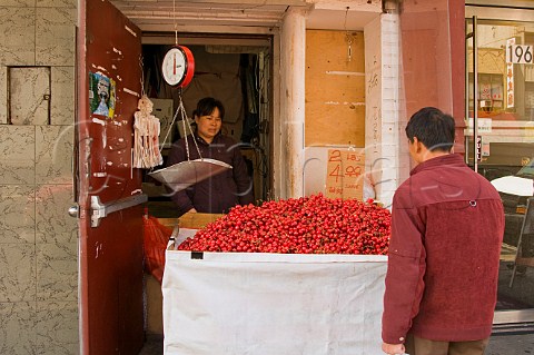 Cherries on sale in Canal Street Chinatown New York USA