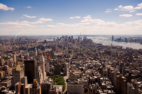 View towards the Financial district of Manhattan from the top of the Empire State building New York USA