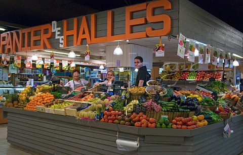 Fruit and vegetable stall at the indoor market Avignon Vaucluse Provence France