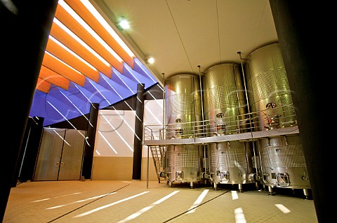 Steel fermenting tanks at Petra Winery architect Mario Botta Suvereto Tuscany Italy Val di Cornia