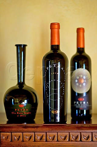 Bottles of Petra wine Suvereto Tuscany Italy Val di Cornia