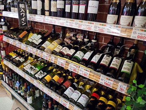 Wine on sale in a large supermarket Oita Japan
