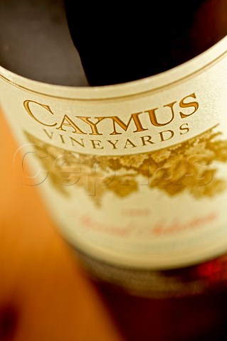 Detail of a bottle of Caymus Vineyards 1995 Cabernet Sauvignon Napa Valley California