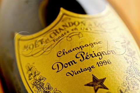 Detail of a bottle of Champagne Dom Prignon Vintage 1996  France  Champagne