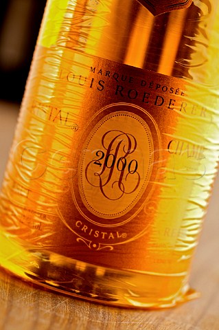 Detail of bottle of Champagne Roederer Cristal 2000  France  Champagne
