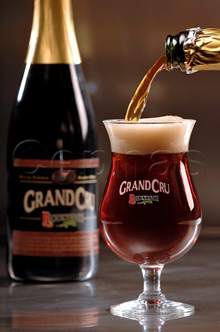 Pouring glass of Rodenbach Grand Cru Belgian beer