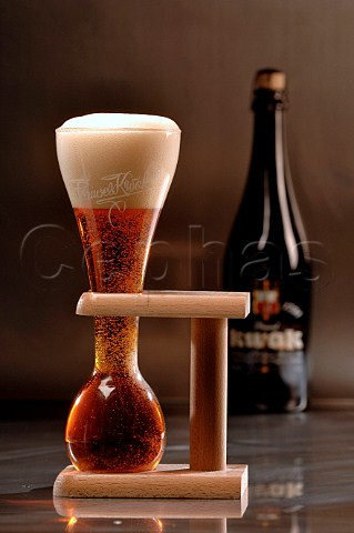Glass and bottle of Kwak Belgian beer