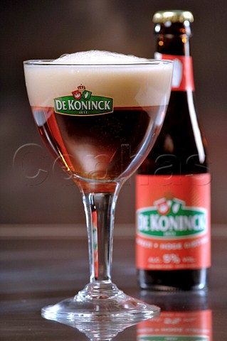 Glass of De Koninck Belgian beer